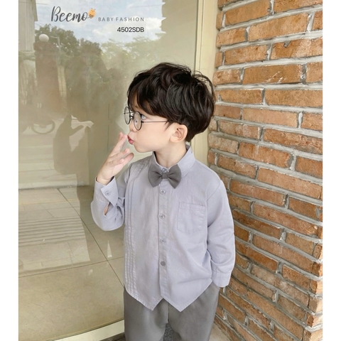 BỘ SƠ MI CÔNG TỬ DÀI TAY KÈM NƠ CHO BÉ
