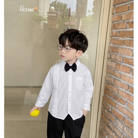 BỘ SƠ MI CÔNG TỬ DÀI TAY KÈM NƠ CHO BÉ