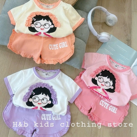 BỘ COTTON CỘC TAY IN HÌNH CÔ GÁI