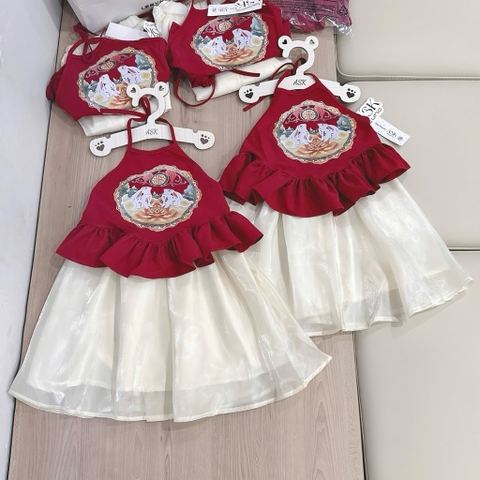 SET YẾM ĐỎ MIX CHÂN VÁY SIÊU XINH CHO BÉ
