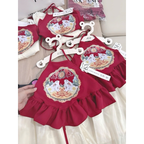 SET YẾM ĐỎ MIX CHÂN VÁY SIÊU XINH CHO BÉ