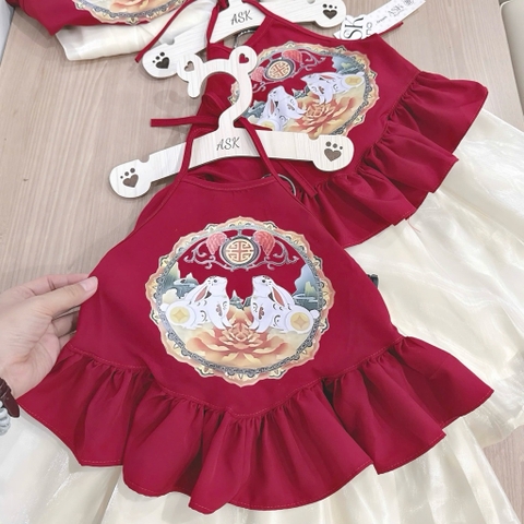 SET YẾM ĐỎ MIX CHÂN VÁY SIÊU XINH CHO BÉ