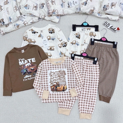 SET 3 BỘ DÀI TAY Ô TÔ NÂU CHO BÉ