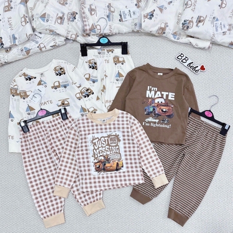 SET 3 BỘ DÀI TAY Ô TÔ NÂU CHO BÉ