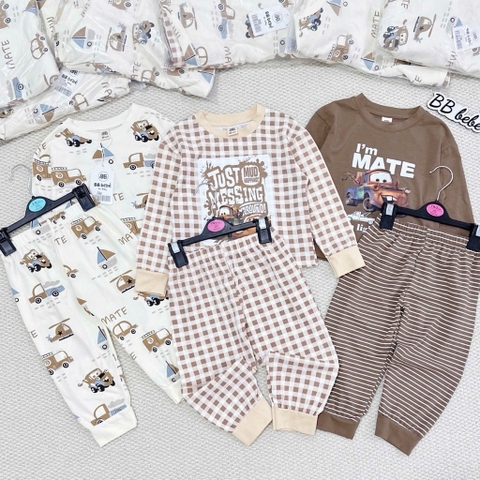 SET 3 BỘ DÀI TAY Ô TÔ NÂU CHO BÉ