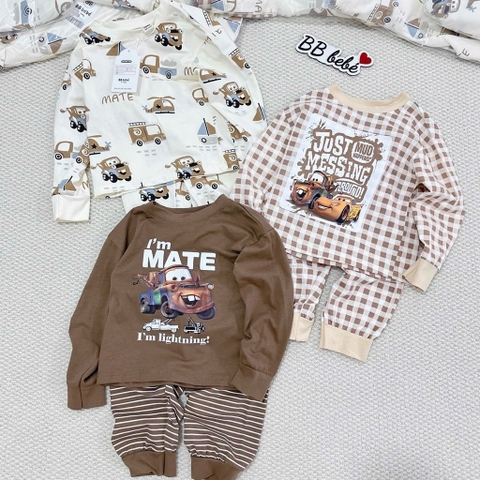 SET 3 BỘ DÀI TAY Ô TÔ NÂU CHO BÉ