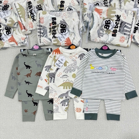 SET 3 BỘ DÀI TAY KHỦNG LONG KẺ XANH BE