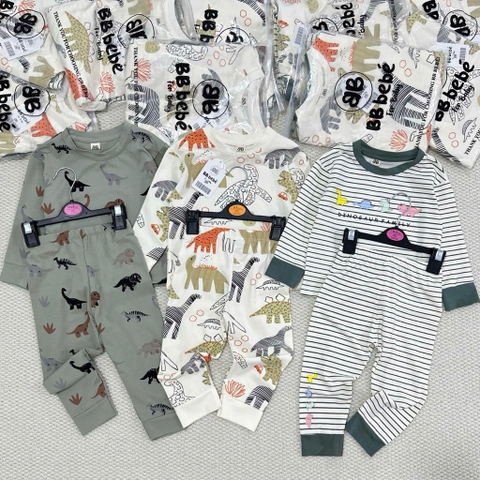 SET 3 BỘ DÀI TAY KHỦNG LONG KẺ XANH BE