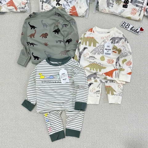 SET 3 BỘ DÀI TAY KHỦNG LONG KẺ XANH BE