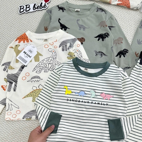 SET 3 BỘ DÀI TAY KHỦNG LONG KẺ XANH BE