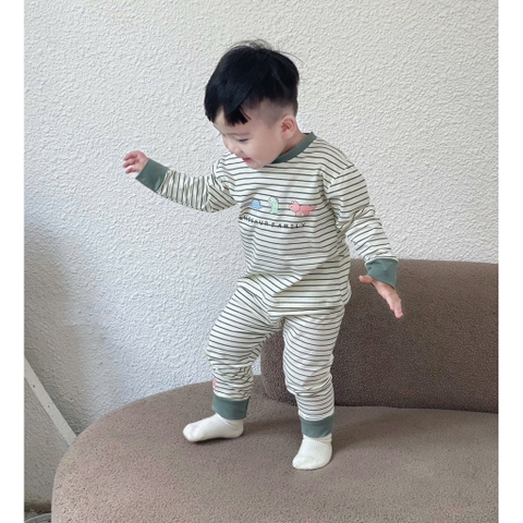 SET 3 BỘ DÀI TAY KHỦNG LONG KẺ XANH BE