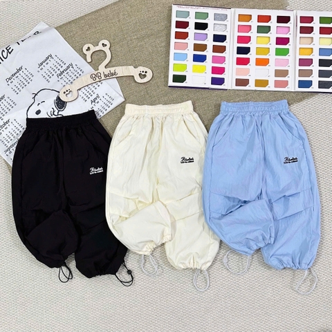 SET 3 QUẦN GIÓ ĐEN BE XANH THÊU CHỮ CHO BÉ