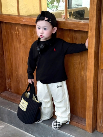 SET 3 QUẦN GIÓ ĐEN BE XANH THÊU CHỮ CHO BÉ