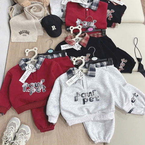 BỘ POLO NỈ PHỐI KẺ PAW PET CHO BÉ