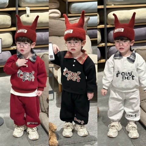 BỘ POLO NỈ PHỐI KẺ PAW PET CHO BÉ