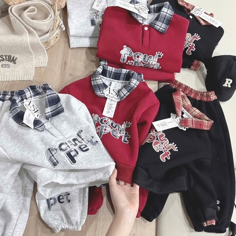 BỘ POLO NỈ PHỐI KẺ PAW PET CHO BÉ