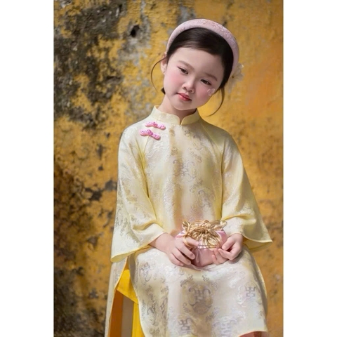 ÁO DÀI LỤA GẤM TONE VÀNG MƠ SIÊU XINH