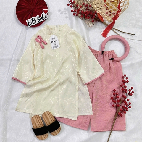 ÁO DÀI LỤA GẤM TONE VÀNG MƠ SIÊU XINH