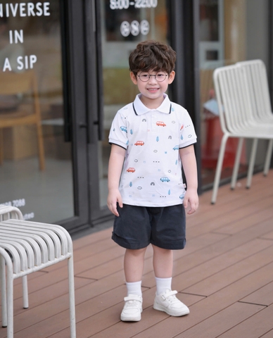 BỘ POLO CỘC TAY IN TRÀN Ô TÔ CHO BÉ