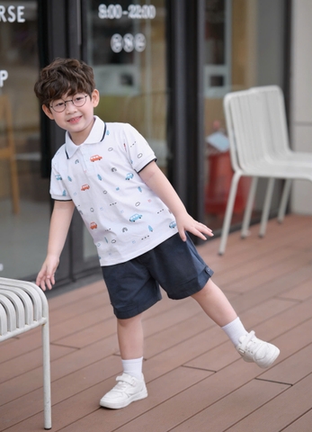 BỘ POLO CỘC TAY IN TRÀN Ô TÔ CHO BÉ