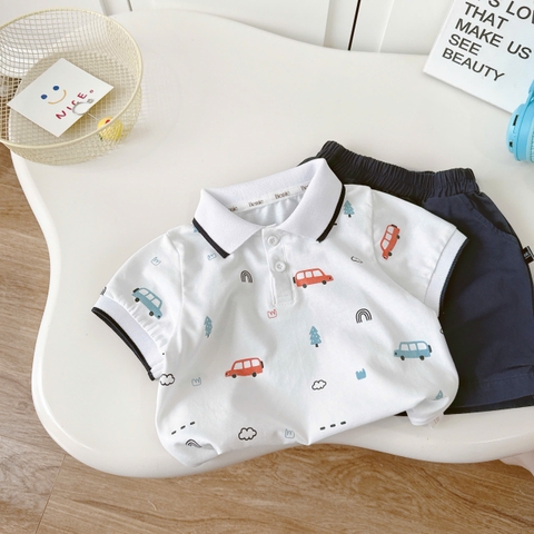 BỘ POLO CỘC TAY IN TRÀN Ô TÔ CHO BÉ