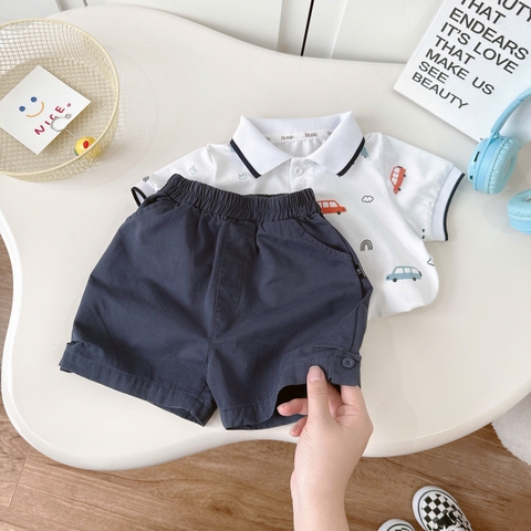 BỘ POLO CỘC TAY IN TRÀN Ô TÔ CHO BÉ