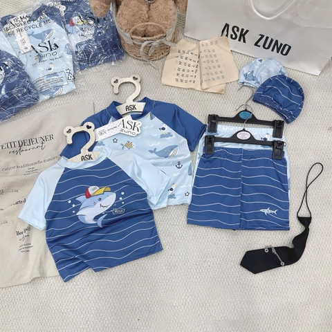 BỘ BƠI CỘC TAY KÈM MŨ IN HÌNH SHARK CHO BÉ