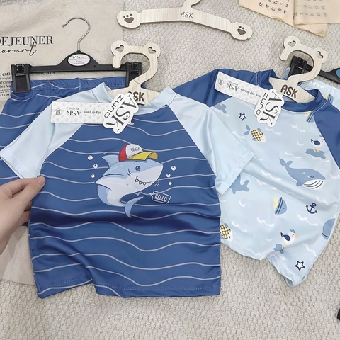 BỘ BƠI CỘC TAY KÈM MŨ IN HÌNH SHARK CHO BÉ