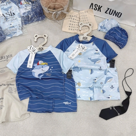 BỘ BƠI CỘC TAY KÈM MŨ IN HÌNH SHARK CHO BÉ