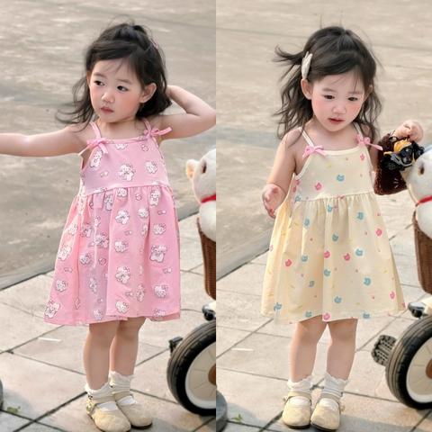 SET 2 VÁY HAI DÂY TONE BE HỒNG CHO BÉ