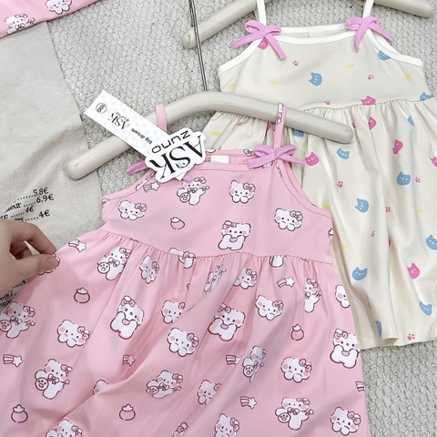 SET 2 VÁY HAI DÂY TONE BE HỒNG CHO BÉ