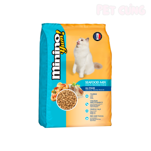 Thức ăn cho mèo hạt Minino Yum Seafood vị hải sản - Pet Cưng