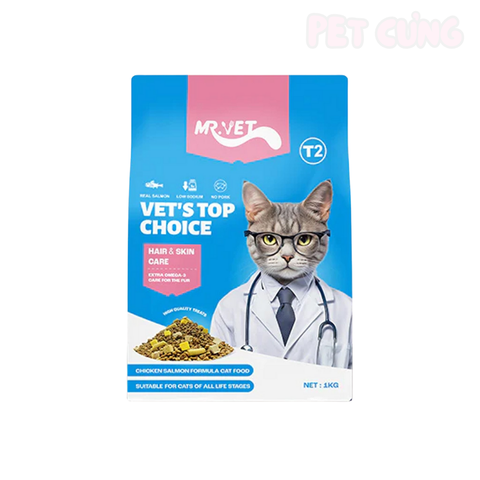 Thức ăn cho mèo hạt Mr Vet T2 Hair, Skin Care hỗ trợ mèo chăm sóc da và lông - Pet Cưng