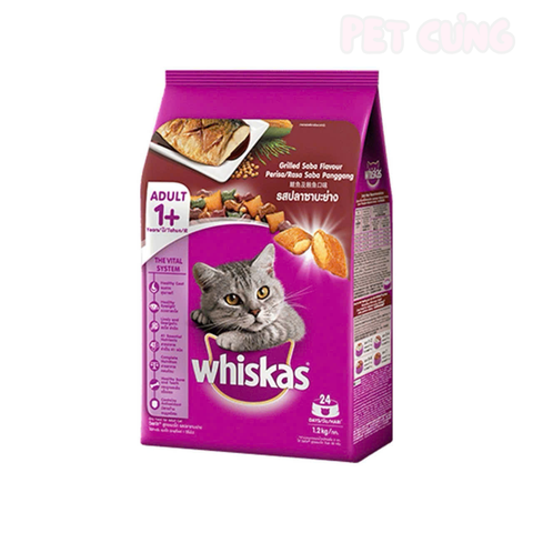 Thức ăn cho mèo hạt Whiskas Grilled Saba dành cho mèo lớn vị cá basa nướng - Pet Cưng