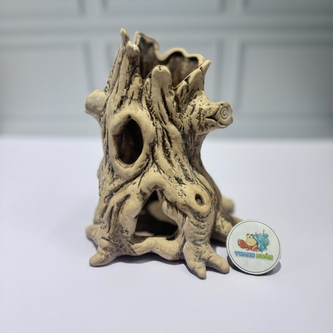 Hang trú ẩn cho ốc mượn hồn, cá  nhỏ màu xám chống thấm nước, chống lật đổ ( không kèm cây )