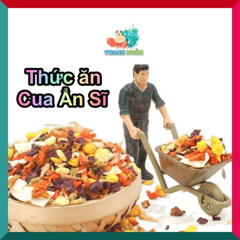 Thức ăn sấy khô gồm : cá hồi, tôm, khoai lang, cà rốt gói nhỏ 3g