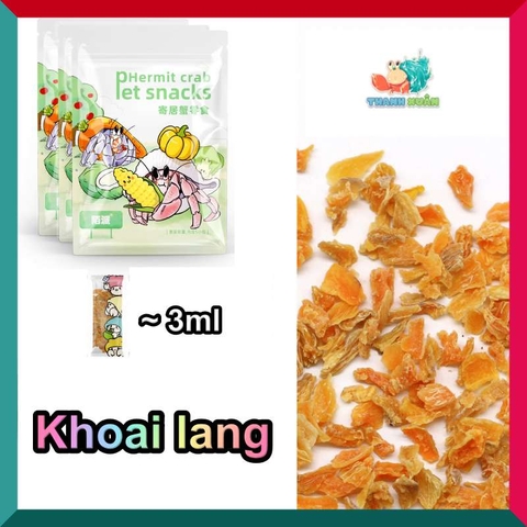 Thức ăn sấy khô gồm : cá hồi, tôm, khoai lang, cà rốt gói nhỏ 3g