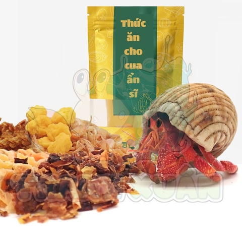 Thức ăn sấy khô gồm : cá hồi, tôm, khoai lang, cà rốt gói nhỏ 3g