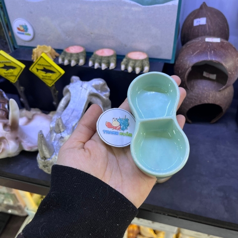 Bát 2 ngăn đựng nước màu xanh cho ốc mượn hồn hoặc thức ăn cho thú cưng khác