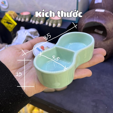 Bát 2 ngăn đựng nước màu xanh cho ốc mượn hồn hoặc thức ăn cho thú cưng khác