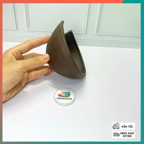 Hang gốm hình quả dừa màu nâu đường kính 12cm