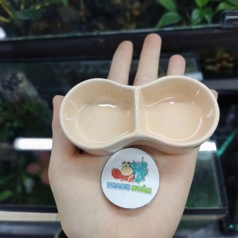 Bát 2 ngăn đựng nước màu xanh cho ốc mượn hồn hoặc thức ăn cho thú cưng khác