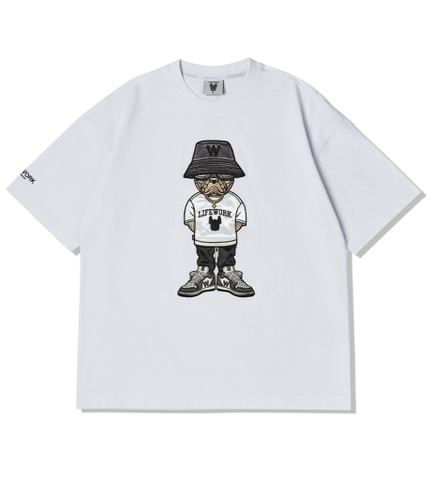 LIFE WORK Hip Dog Applique Short Sleeve T-Shirt White LW232TS106