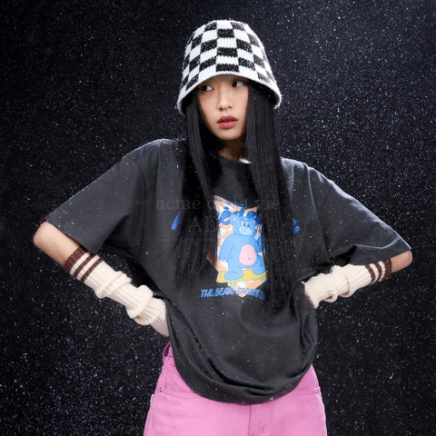 ADLV CHECKERBOARD HEART BEAR SHORT SLEEVE T-SHIRT CHARCOAL