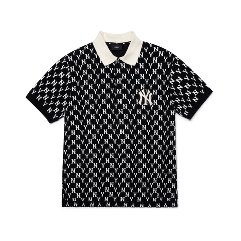 MLB POLO MEN'S BASIC MONOGRAM ALL-OVER COLLAR T-SHIRT NEW YORK YANKEES