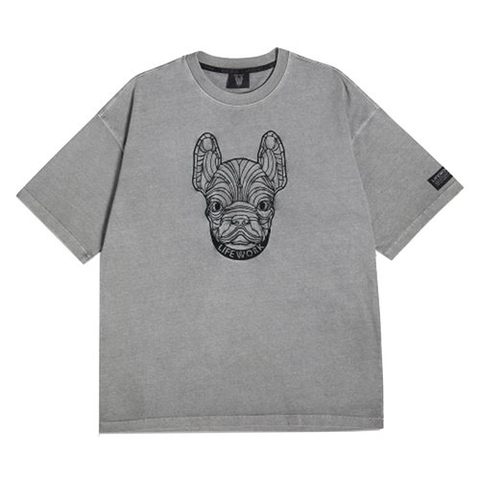LIFE WORK Pigmented Embroidered Short Sleeve T-shirt (Grey)
