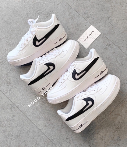 Nike Air Force 1 Low Cut Out Swoosh White Black (GS)
