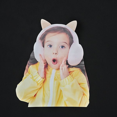 ADLV Baby Face Cat Earplug Short Sleeve Tshirt