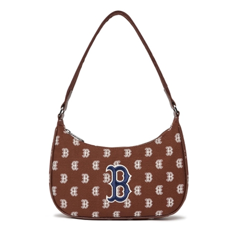 MLB Classic Monogram Jacquard Hobo Bag Boston Red Sox Brown