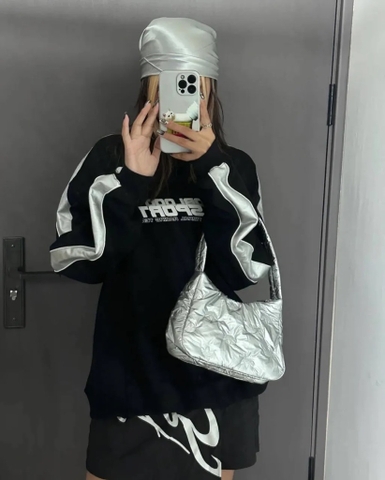 Adidas Silver Puffy Satin Mini Shoulder Bag